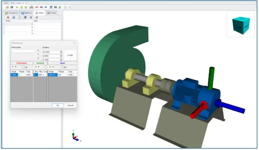 Benutzerdefiniertes 3D-Maschinenmodell mit zugewiesenen Datenerfassungspunkten im Digivibe MX® 3D-ODS-Werkzeug