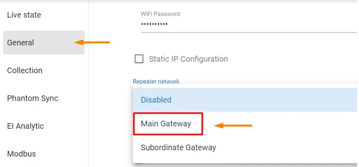 Configure the main gateway