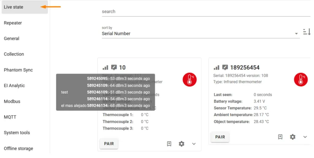 Live state tab