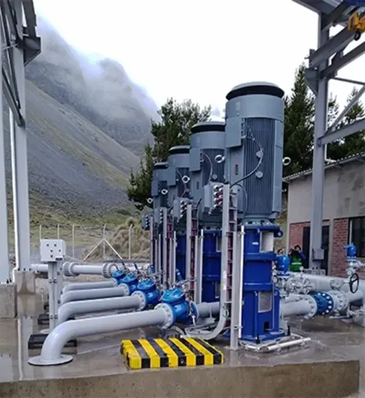 Bomba de pozo profundo de 500 caballos de fuerza en la planta de energía, objeto de la investigación de resonancia tras el apagado de una bomba cercana que reveló la fuente de vibración externa