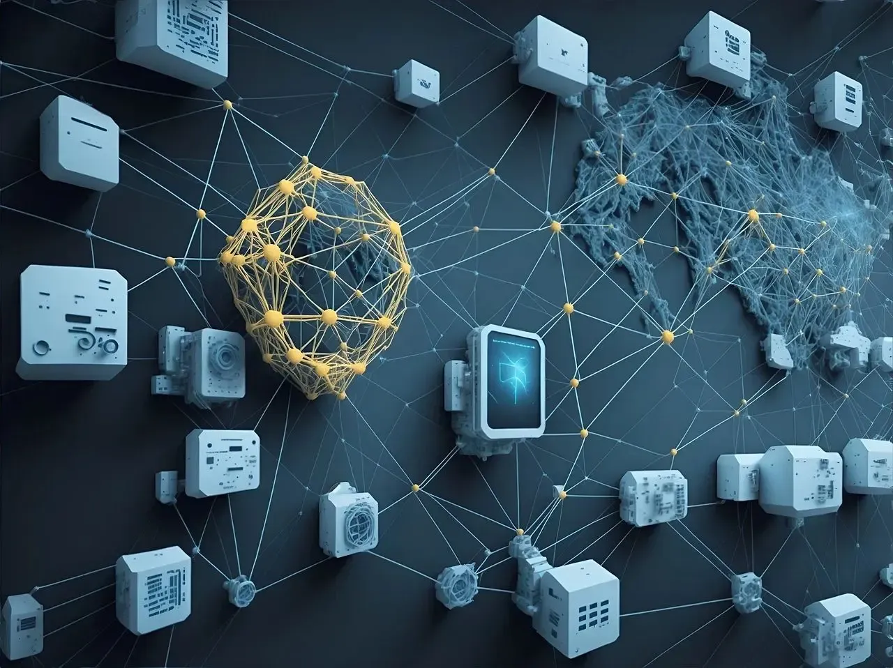 Vernetzte industrielle IIoT-Geräte und Sensoren, die die wachsende Cyberangriffsfläche repräsentieren