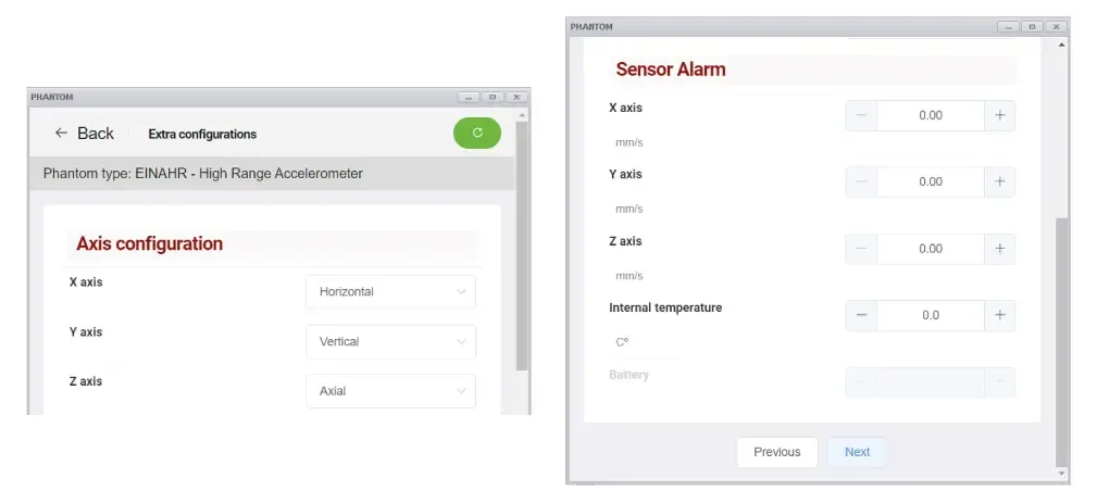 Configuración de Ejes y Alarmas