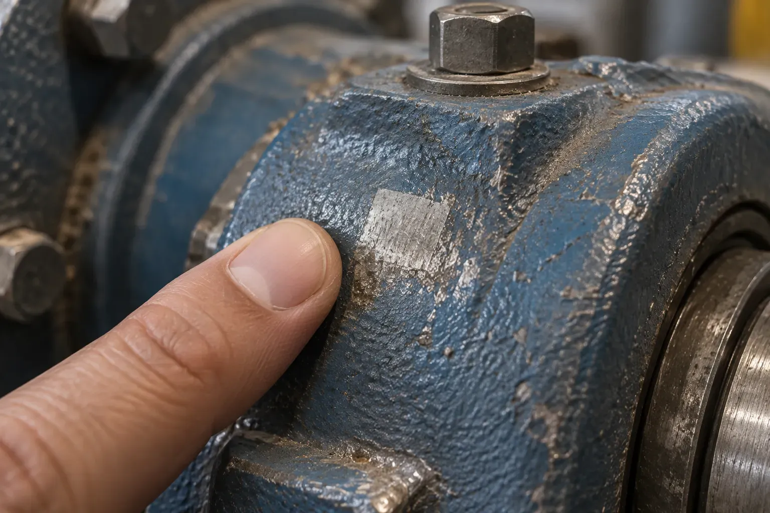 Un bout de doigt posé sur un palier à côté d'une petite plage de métal nu de la taille d'un ongle : la zone que voit réellement une caméra à 29 000 im/s.