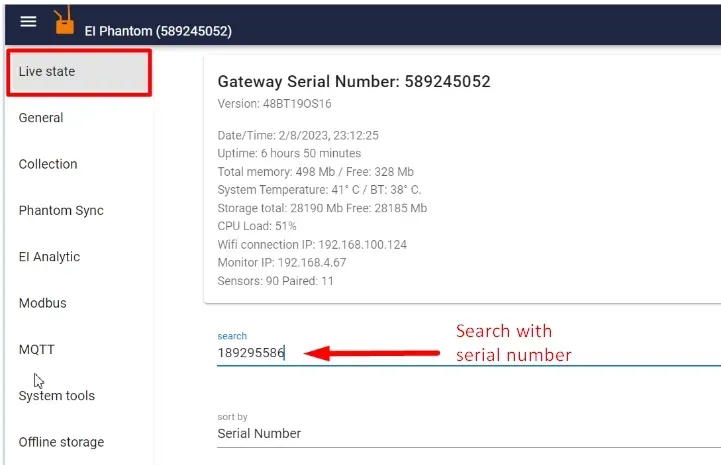 phantom gateway admin console search sensor