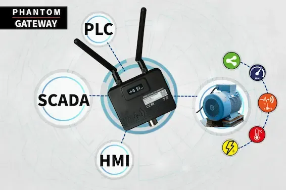 Transmisor y gateway de vibración inalámbrica PHANTOM® de ERBESSD INSTRUMENTS® comunicándose a través de un gabinete de unidad de tratamiento de aire de acero sellado